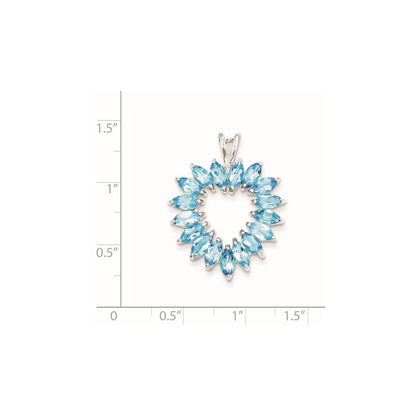 Sterling Silver Rhodium Marquise Swiss Blue Topaz Heart Pendant