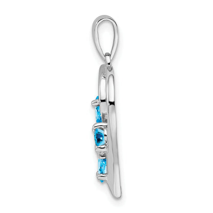 Sterling Silver Rhodium Sw Blue Topaz & Diamond Butterfly Heart Pendant