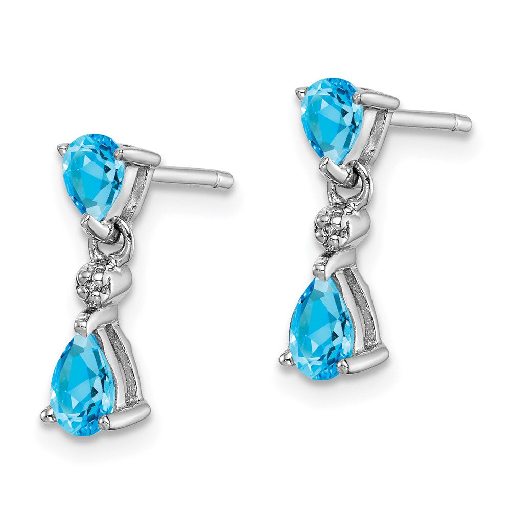 Sterling Silver Rhodium-Plated Blue Topaz And Diamond Post Earrings