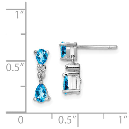 Sterling Silver Rhodium-Plated Blue Topaz And Diamond Post Earrings