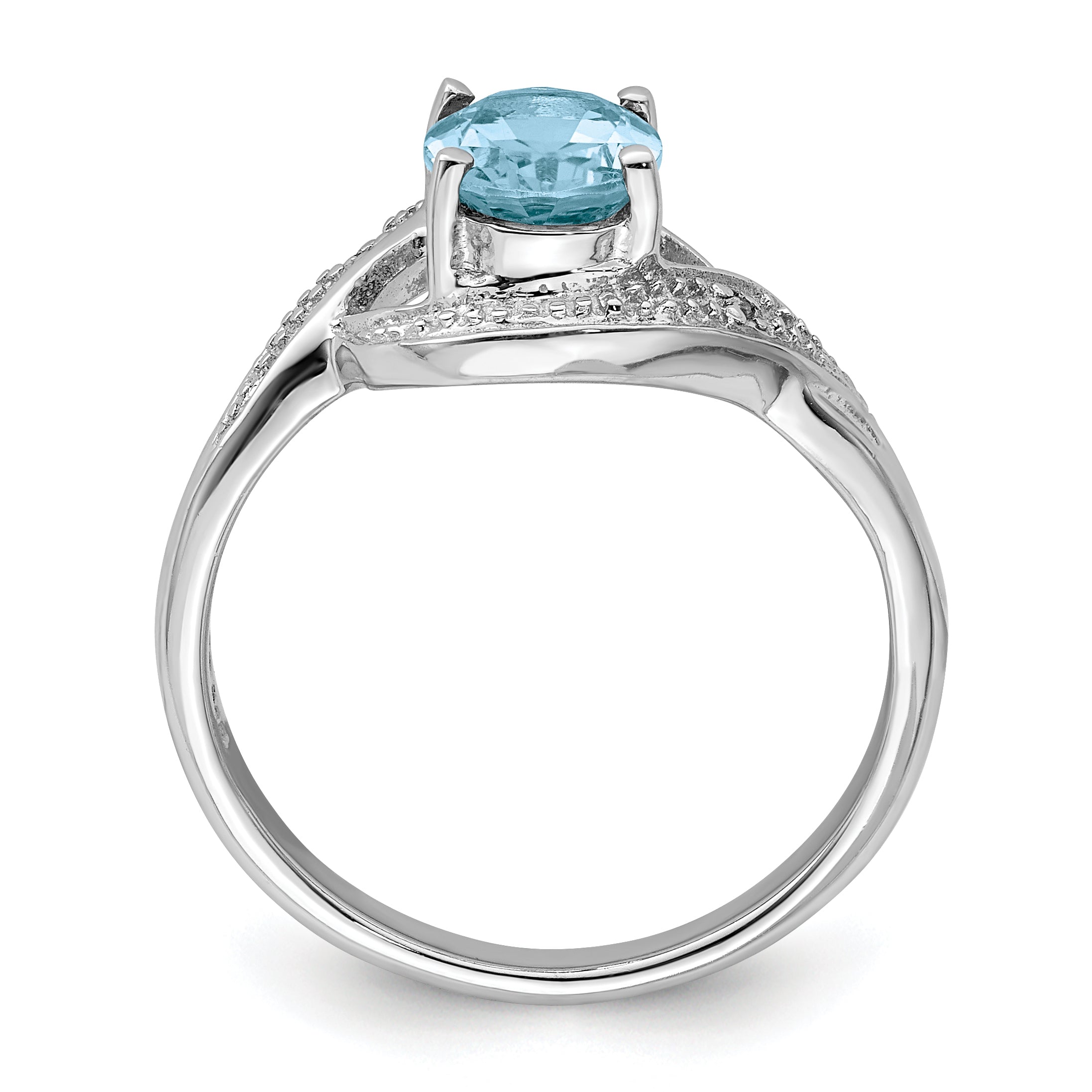 Sterling Silver Rhodium Light Swiss Blue Topaz & Diamond Ring