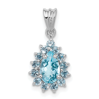 Sterling Silver Rhodium-Plated Light Swiss Blue Topaz Pear-Shaped Pendant