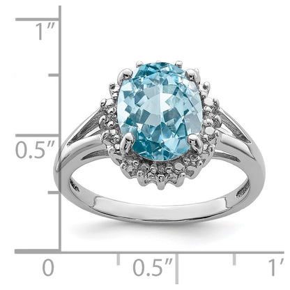 Sterling Silver Rhodium Swiss Blue Topaz & Diamond Ring