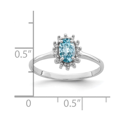 Sterling Silver Rhodium Light Swiss Blue Topaz Diamond Ring