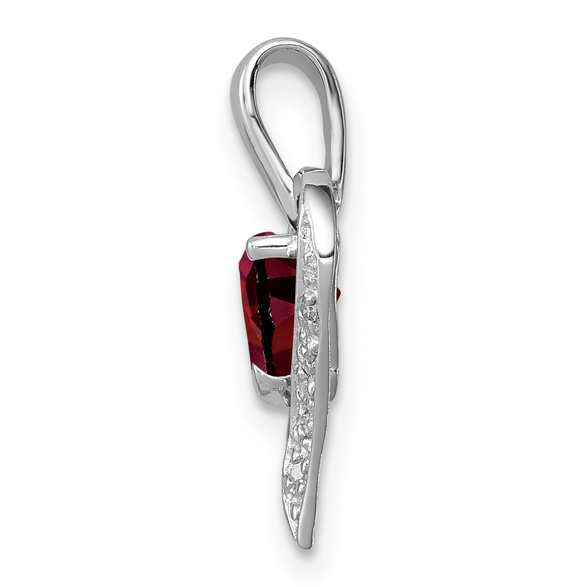Sterling Silver Rhodium Heart Garnet & Diamond Pendant