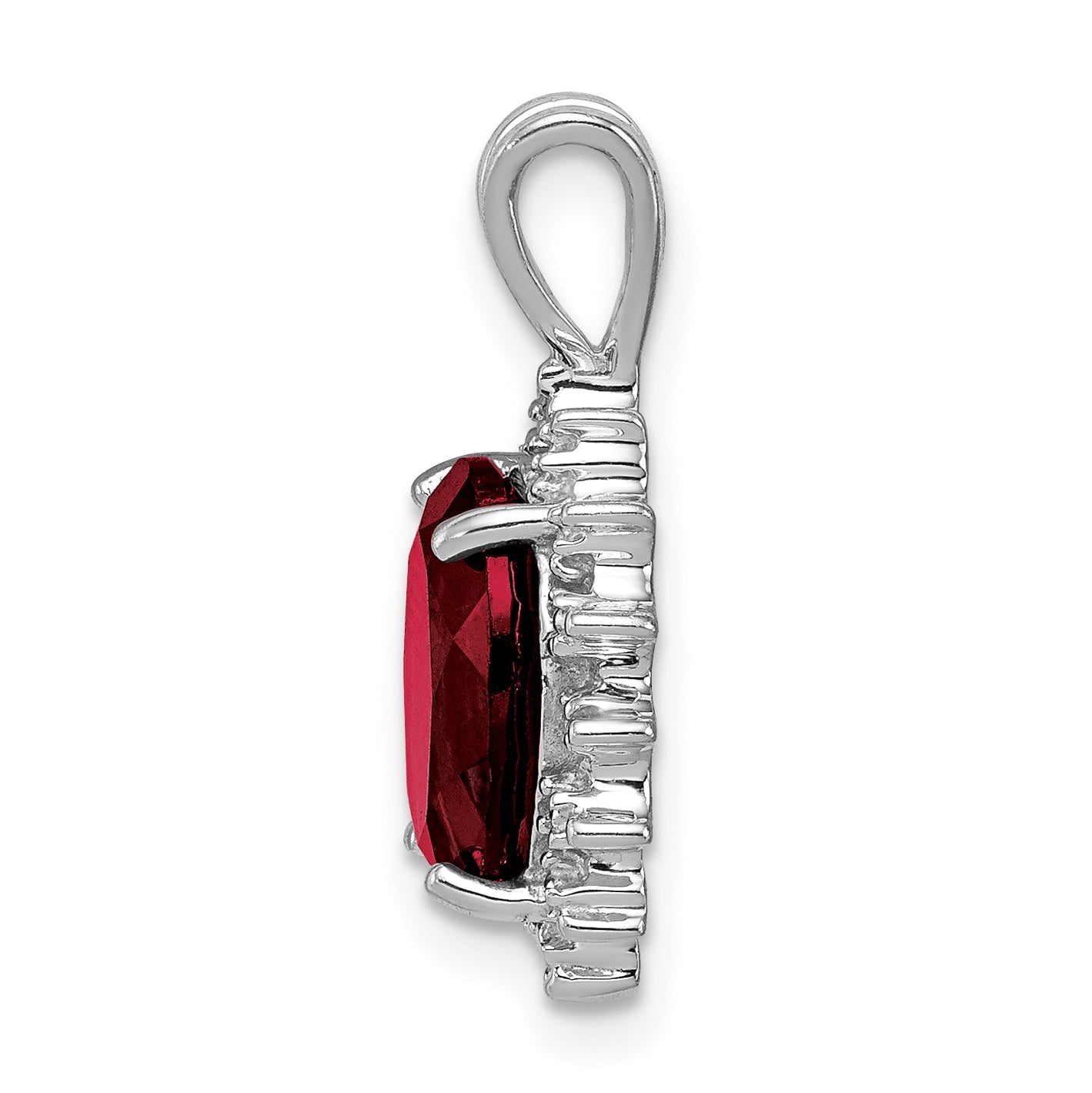 Sterling Silver Rhodium Garnet & Diamond Pendant