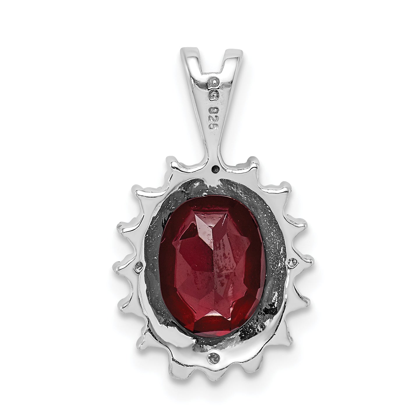 Sterling Silver Rhodium Garnet & Diamond Pendant