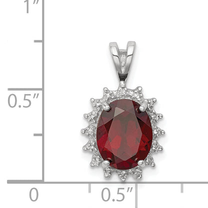 Sterling Silver Rhodium Garnet & Diamond Pendant