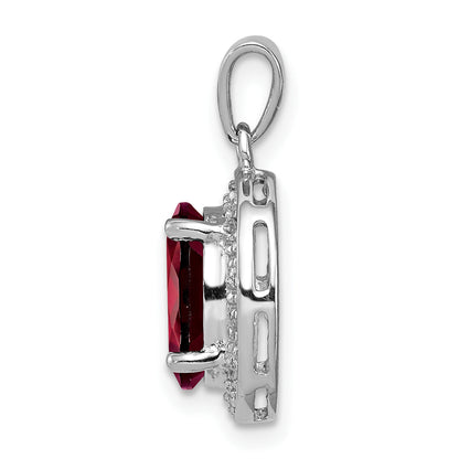 Sterling Silver Rhodium Garnet & Diamond Pendant