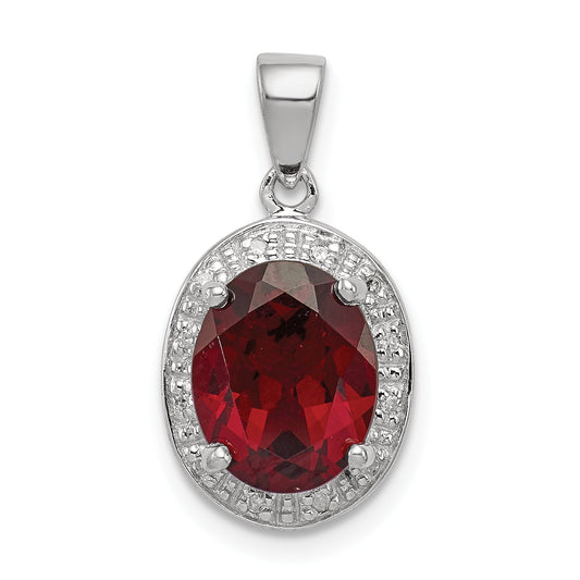 Sterling Silver Rhodium Garnet & Diamond Pendant