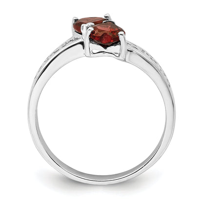 Sterling Silver Rhodium-Plated Garnet Heart Ring