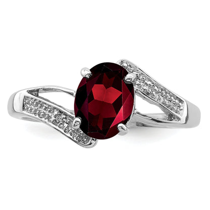 Sterling Silver Rhodium-Plated Garnet & Diamond Ring