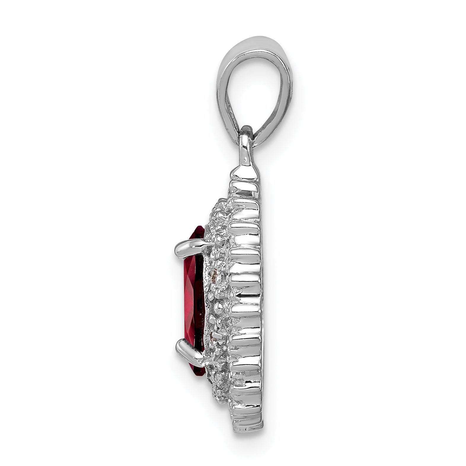 Sterling Silver Rhodium Garnet & Diamond Pendant