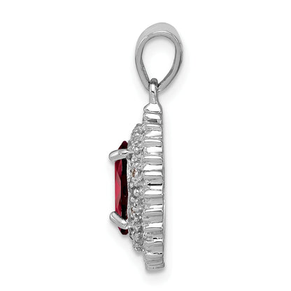 Sterling Silver Rhodium Garnet & Diamond Pendant
