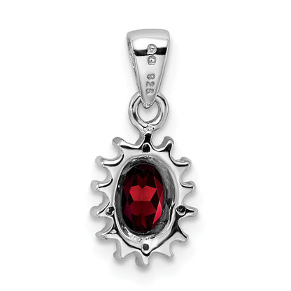 Sterling Silver Rhodium Garnet & Diamond Pendant