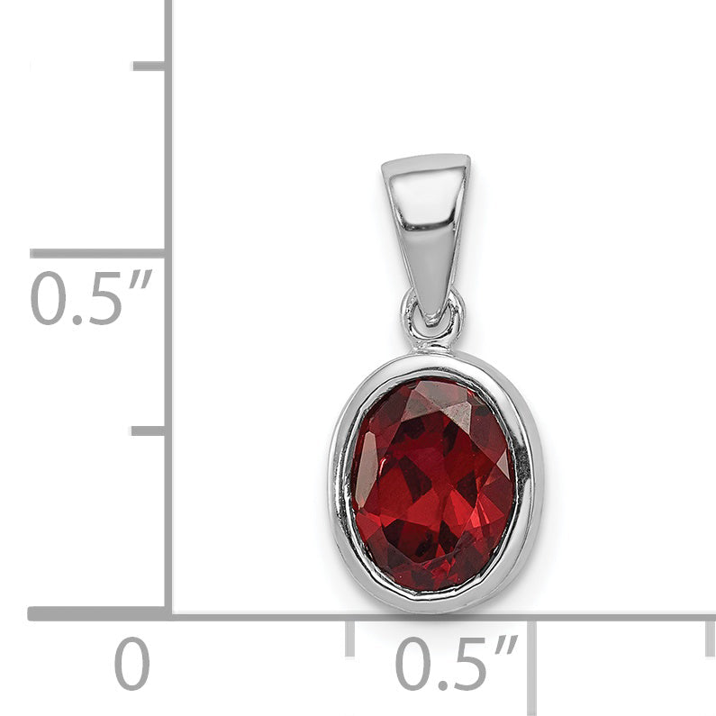 Sterling Silver Rhodium Garnet Pendant