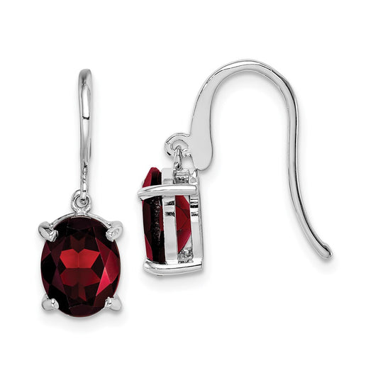Sterling Silver Rhodium Plated Garnet Wire Earrings