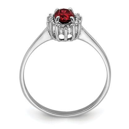 Sterling Silver Rhodium-Plated Garnet Diamond Ring