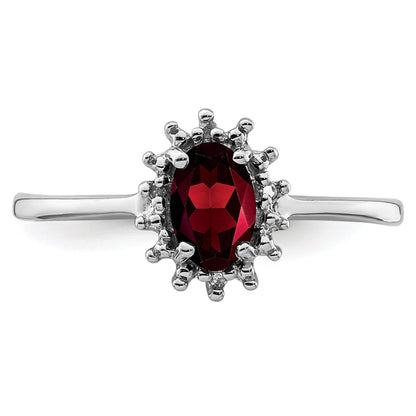 Sterling Silver Rhodium-Plated Garnet Diamond Ring