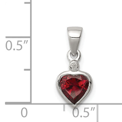 Sterling Silver Rhodium Garnet Diamond Pendant