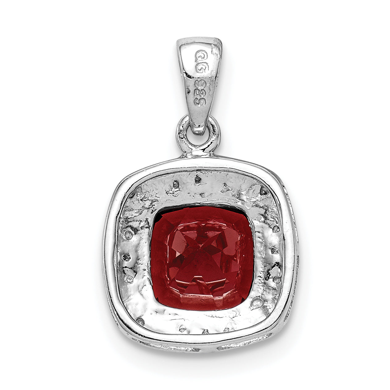 Sterling Silver Rhodium Garnet & Diamond Pendant