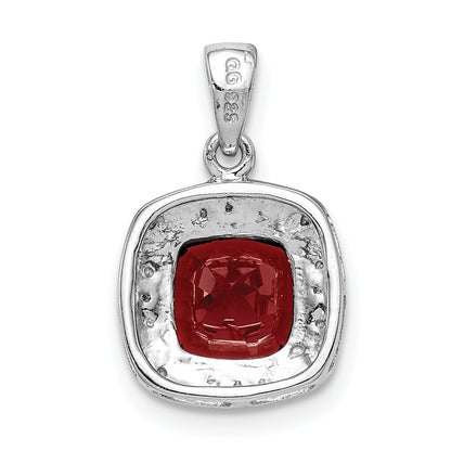 Sterling Silver Rhodium Garnet & Diamond Pendant