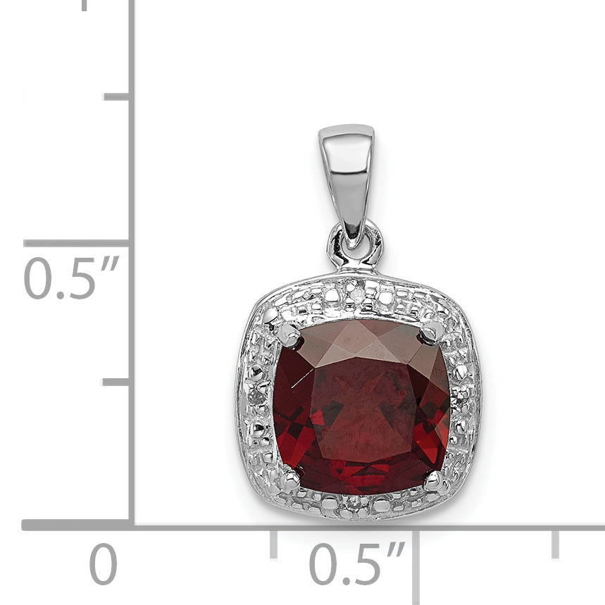 Sterling Silver Rhodium Garnet & Diamond Pendant