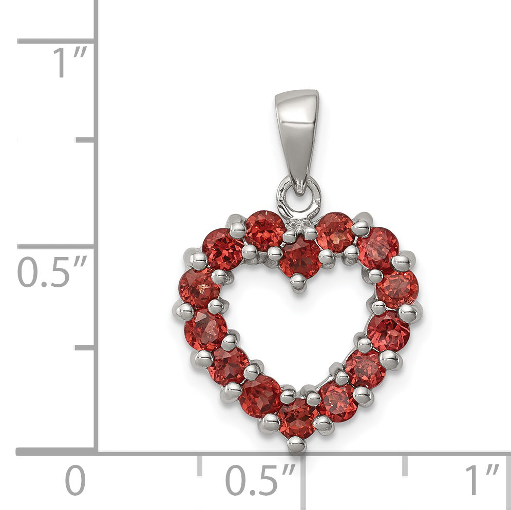 Sterling Silver Rhodium Garnet Pendant