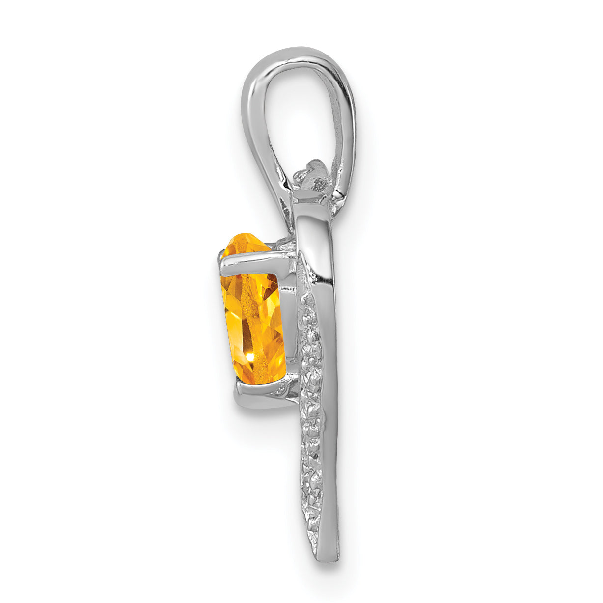 Sterling Silver Rhodium Heart Citrine & Diamond Pendant
