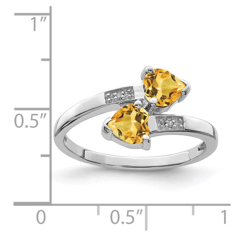 Sterling Silver Rhodium Citrine & Diamond Heart Ring