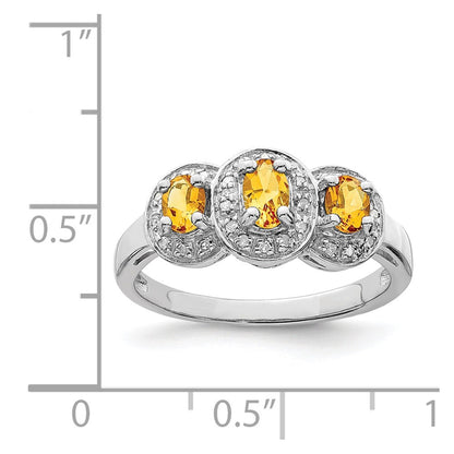 Sterling Silver Rhodium Citrine & Diamond Ring