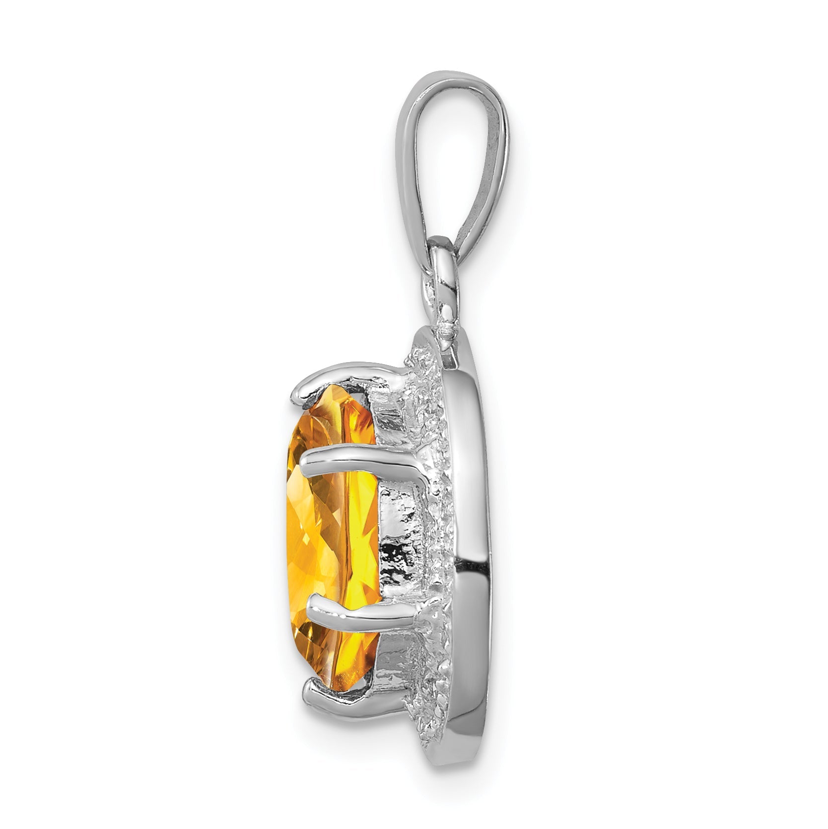 Sterling Silver Rhodium-Plated Citrine & Diamond Pendant