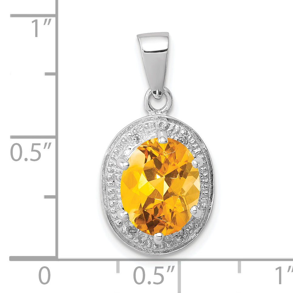 Sterling Silver Rhodium-Plated Citrine & Diamond Pendant