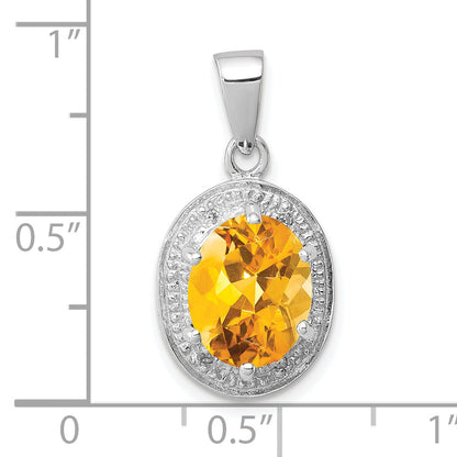 Sterling Silver Rhodium-Plated Citrine & Diamond Pendant
