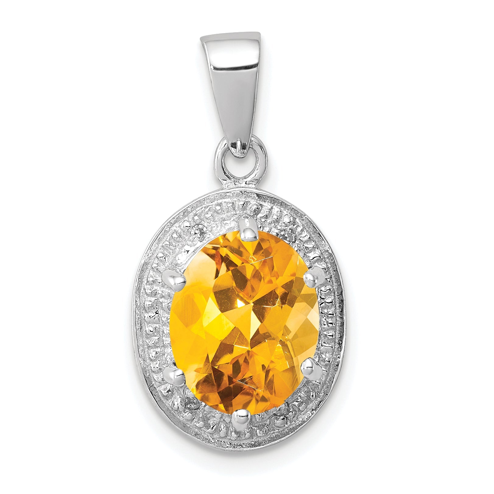 Sterling Silver Rhodium-Plated Citrine & Diamond Pendant