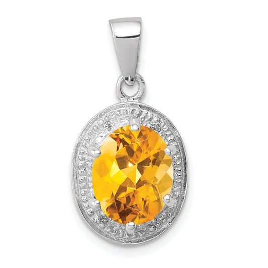 Sterling Silver Rhodium-Plated Citrine & Diamond Pendant