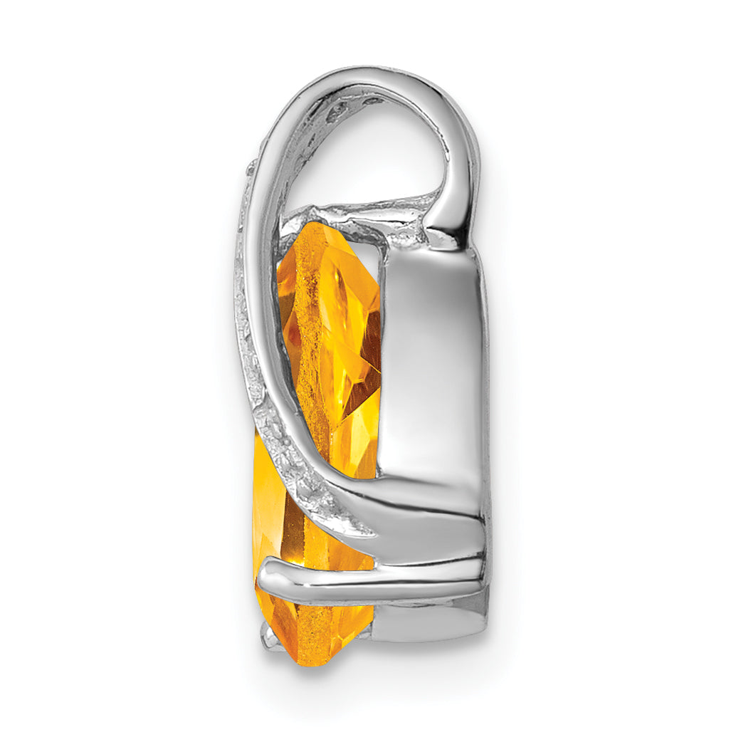 Sterling Silver Rhodium Pear Citrine Pendant