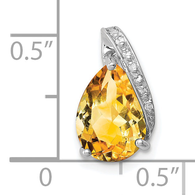 Sterling Silver Rhodium Pear Citrine Pendant