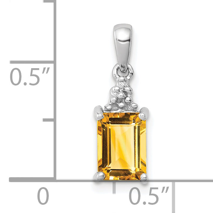 Sterling Silver Rhodium Citrine & Diamond Pendant