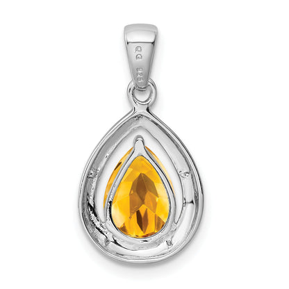 Sterling Silver Rhodium Citrine & Diamond Pendant