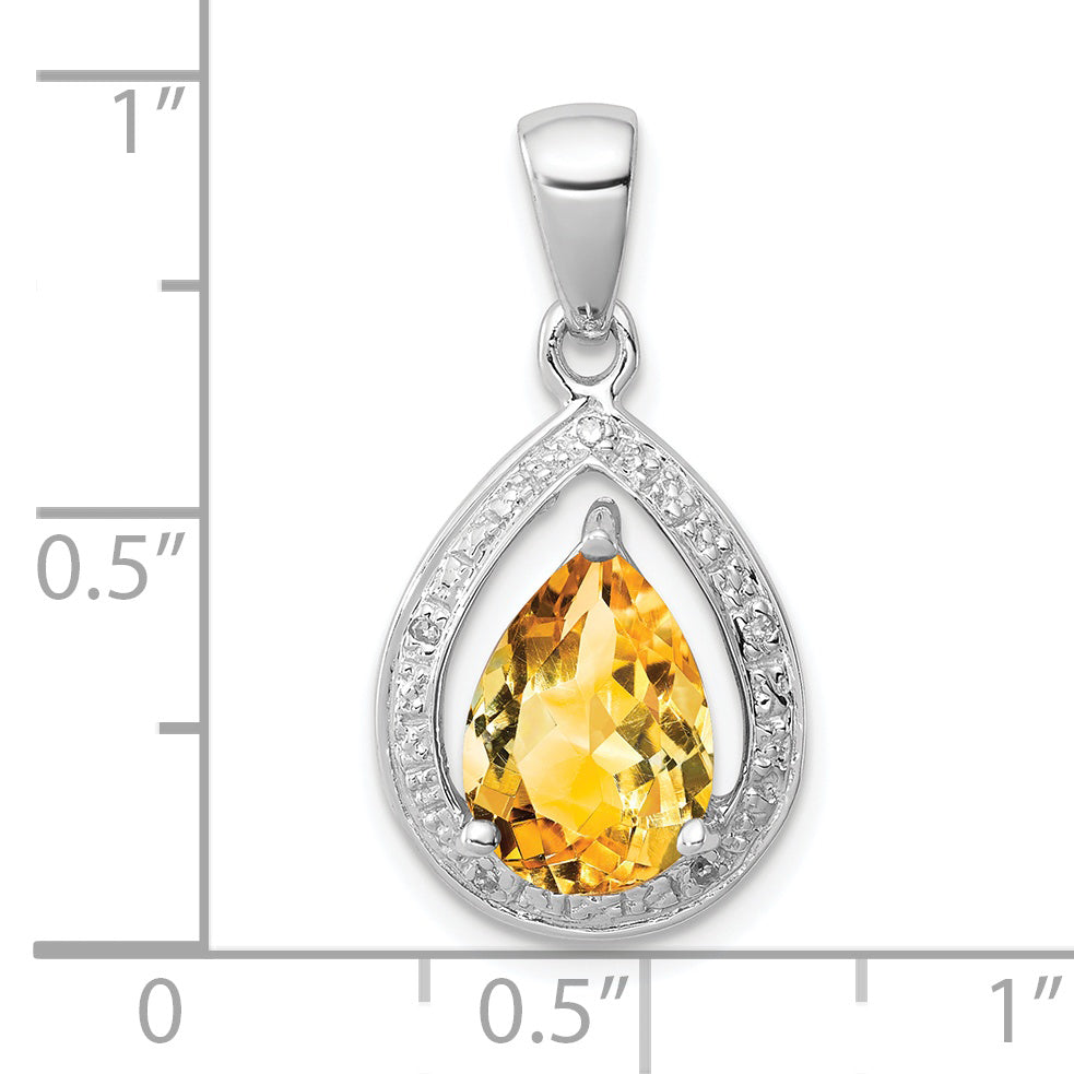 Sterling Silver Rhodium Citrine & Diamond Pendant