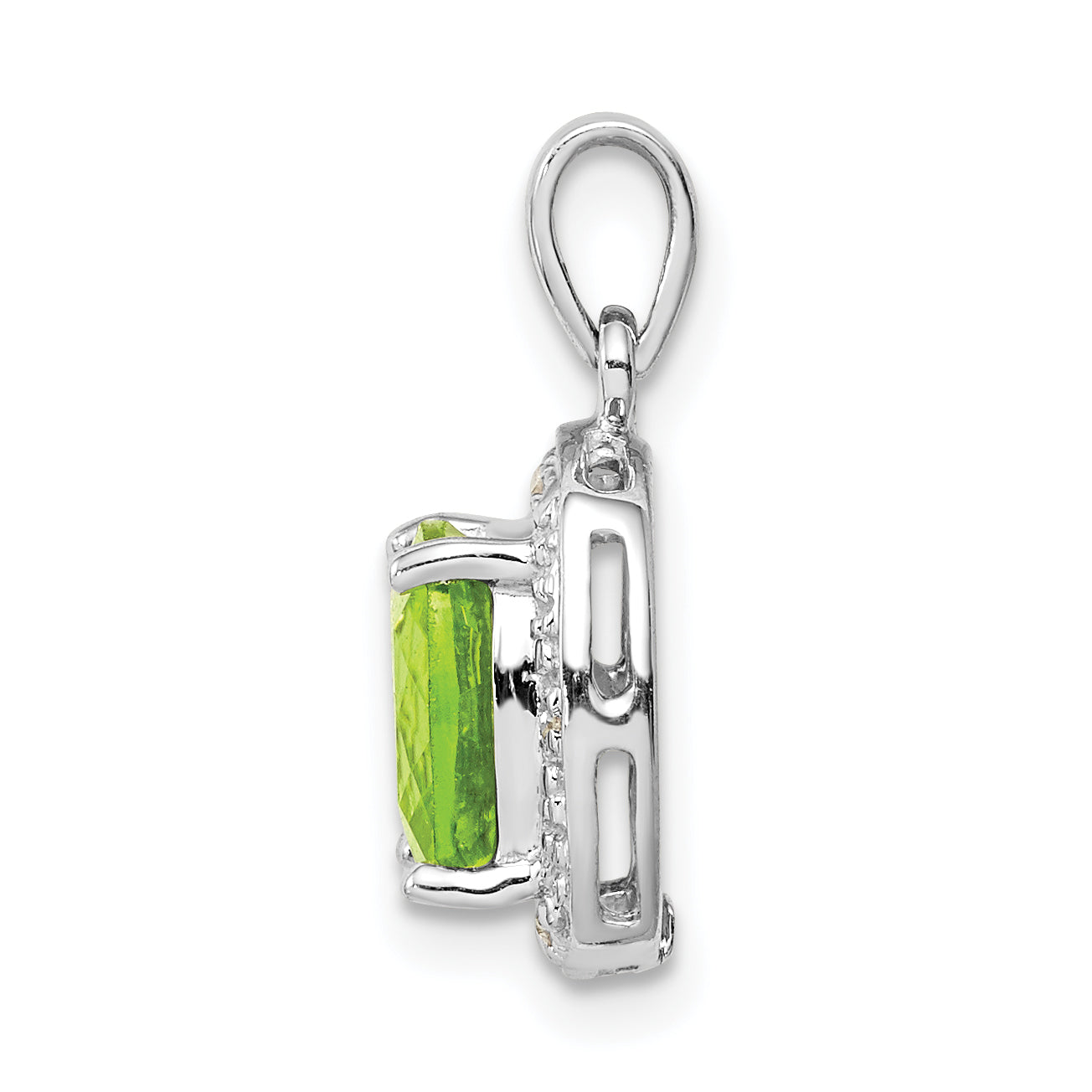 Sterling Silver Rhodium Plated Peridot And Diamond Pendant