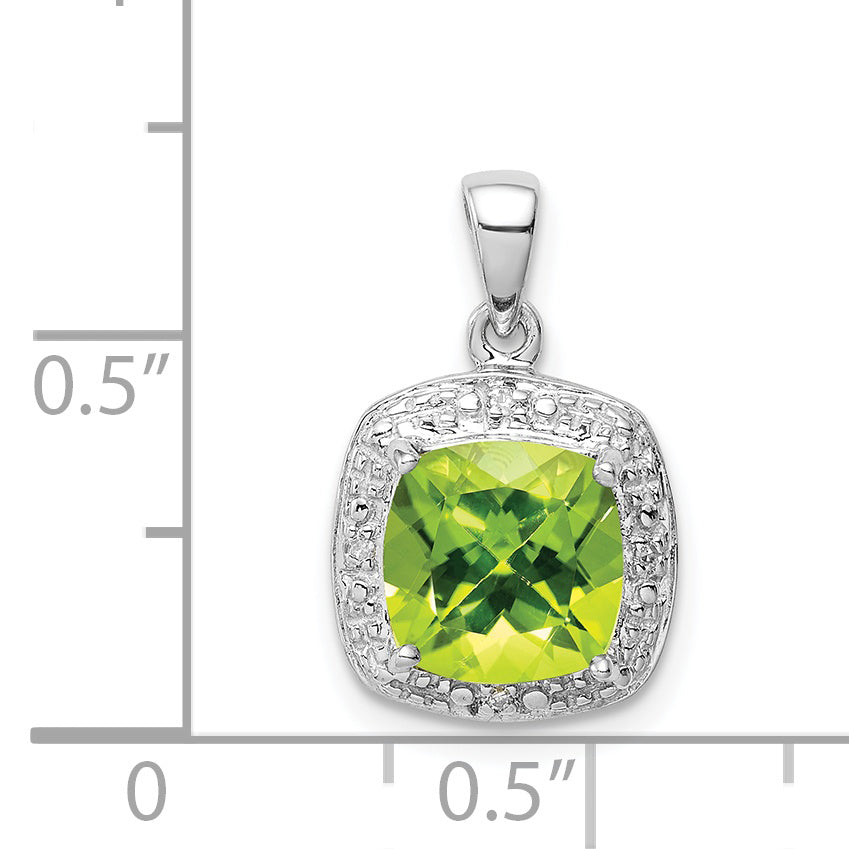 Sterling Silver Rhodium Plated Peridot And Diamond Pendant