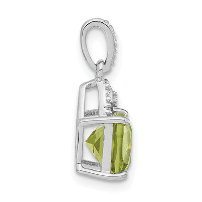 Sterling Silver Rhodium-Plated Polished Peridot & Diamond Pendant