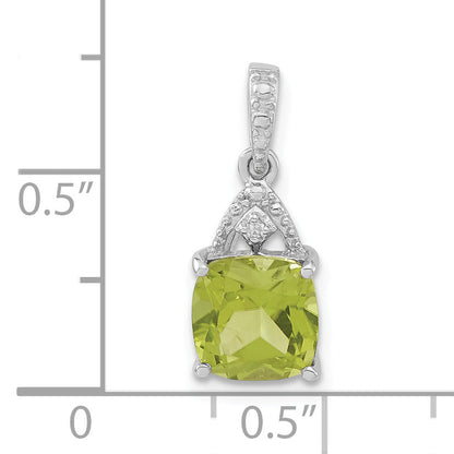 Sterling Silver Rhodium-Plated Polished Peridot & Diamond Pendant