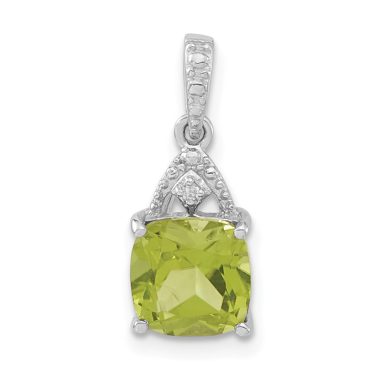 Sterling Silver Rhodium-Plated Polished Peridot & Diamond Pendant