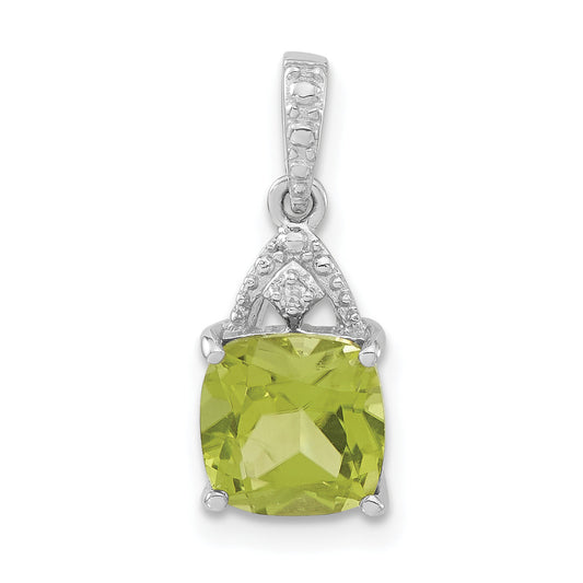 Sterling Silver Rhodium-Plated Polished Peridot & Diamond Pendant