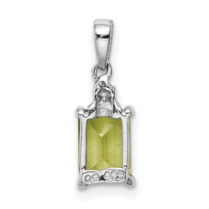 Sterling Silver Rhodium Plated Peridot And Diamond Pendant