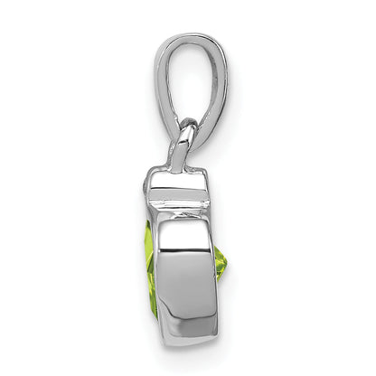 Sterling Silver Rhodium Plated Peridot And Diamond Pendant