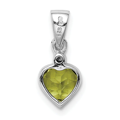 Sterling Silver Rhodium Plated Peridot And Diamond Pendant